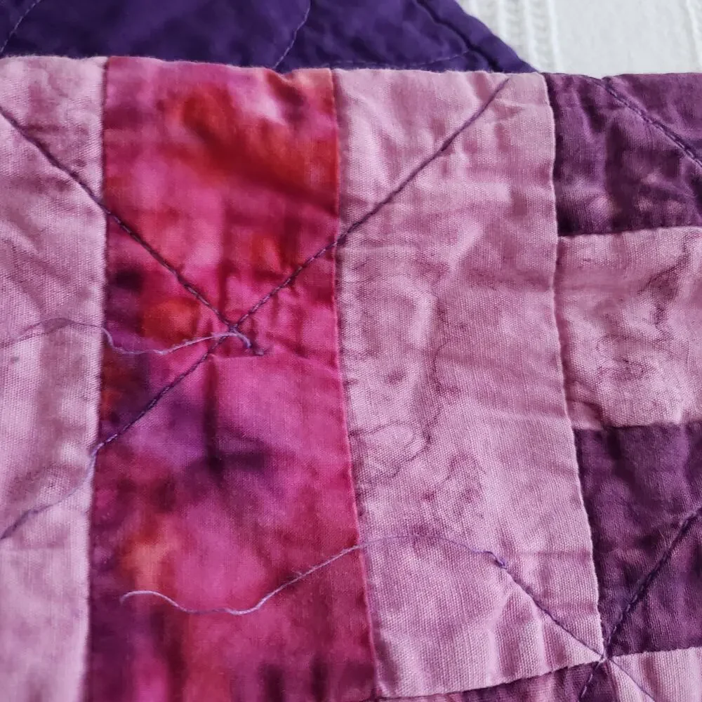 Handmade Batik Lap Throw Quilt Purple Pink Reversible Modern Patchwork 46